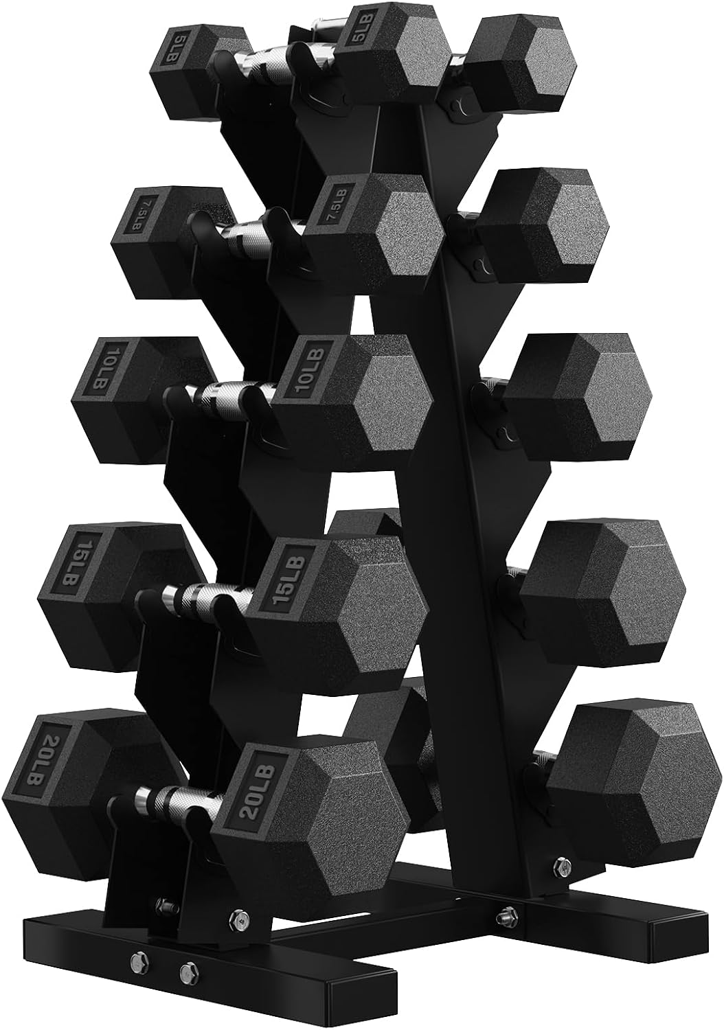 PAPABABE Hex Dumbbell Set with Rack, 85-560lb Rubber Encased Dumbbell Free Weights Dumbbells Set with Storage Rack, Hand Weights Set for Strength Training
