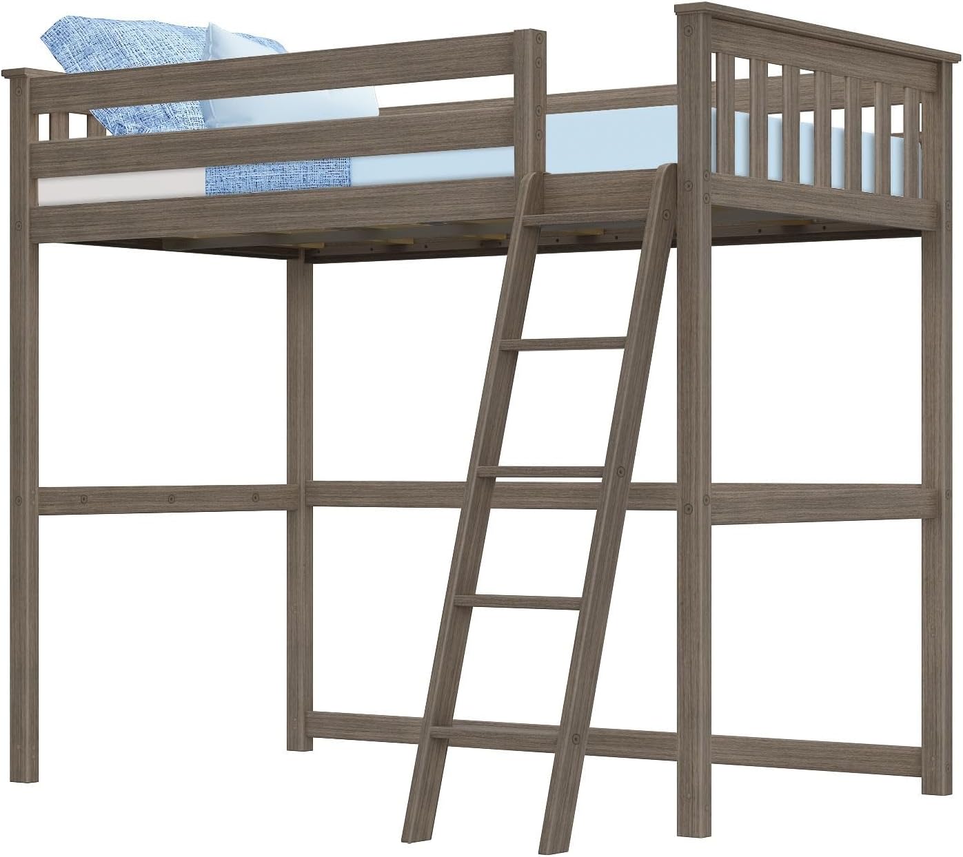 Max & Lily High Loft Bed, Twin Bed Frame for Kids, Clay