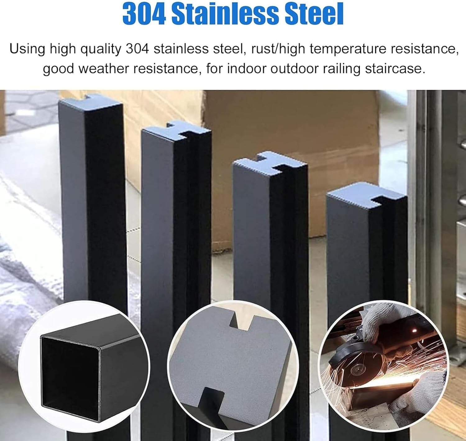 Custom Heights Wall Side Mount Black Glass Railing Post Side Mount, Outdoor Pool Fence Panels Baluster Post, Deck Railing System with Complete Kit for Exterior Steps Villas Balcony/ Stairway(Right End