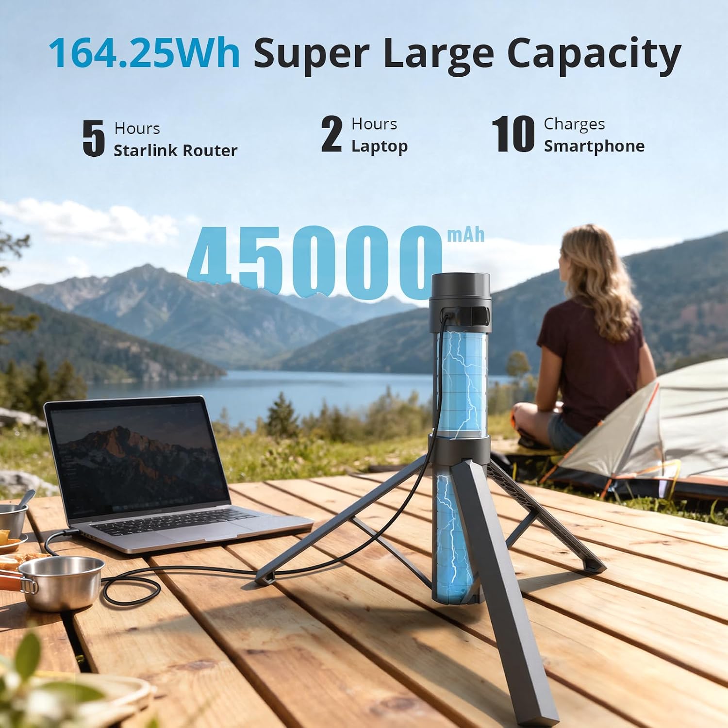 Starlink Mini Battery Pack, 164.25Wh/45,000mAh Power Bank | Up to 6-Hour Runtime of Stable Output, All-in-One Battery & Tripod Stand, IP67 Waterproof for Outdoor & Camping