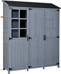 Outdoor Storage Shed with Potting Bench, 60.6' Fir Wood Cabinet for Garden Tools, Adjustable Shelves Drawers & Safety Anti-Tip Design, Gray