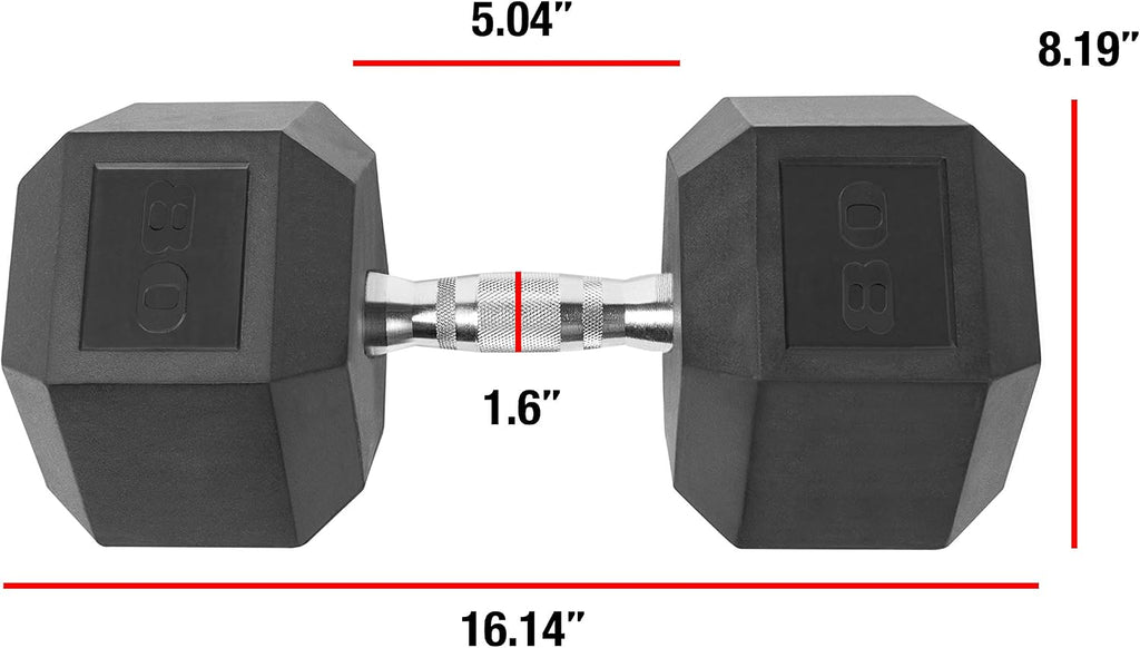 WF Athletic Supply Rubber Coated Solid Steel Cast-Iron Pair Dumbbells, Rubber Hex Dumbbells, Hex Weights Dumbbells for Muscle Toning, Full Body Workout, Home Gym Dumbbells, Pair