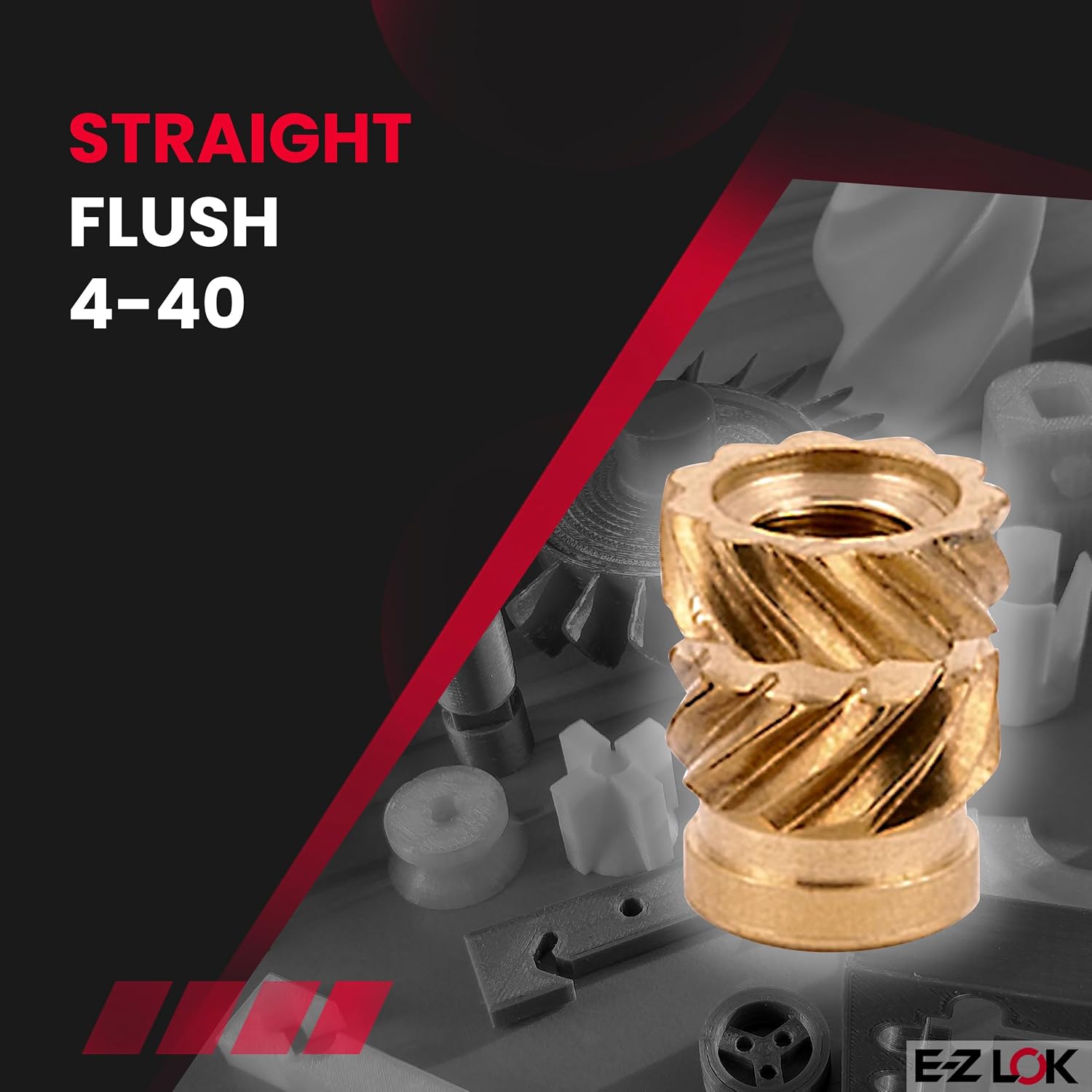 E-Z LOK Threaded Insert for Plastic Straight Flush Brass Thread Inserts 4-40 (Pack of 2000)