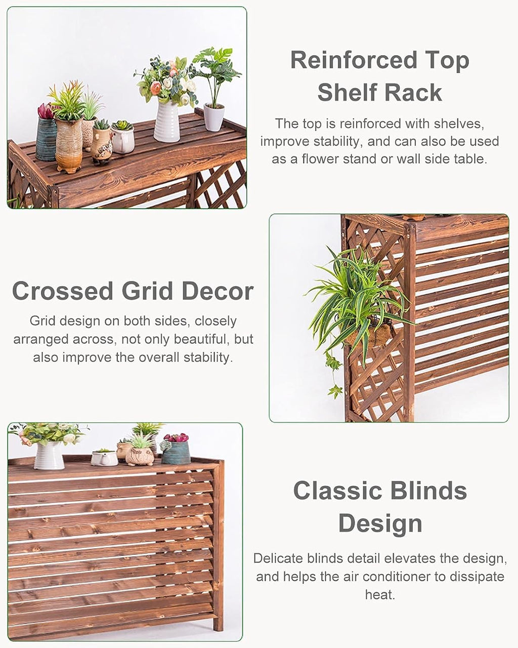 Plant Stand Solid Wood Plant Stand For Hide Ouside Ac Units, Garden Potting Bench Outdoor Plant Work Bench Station, W/Blinds & Lattice Decoration