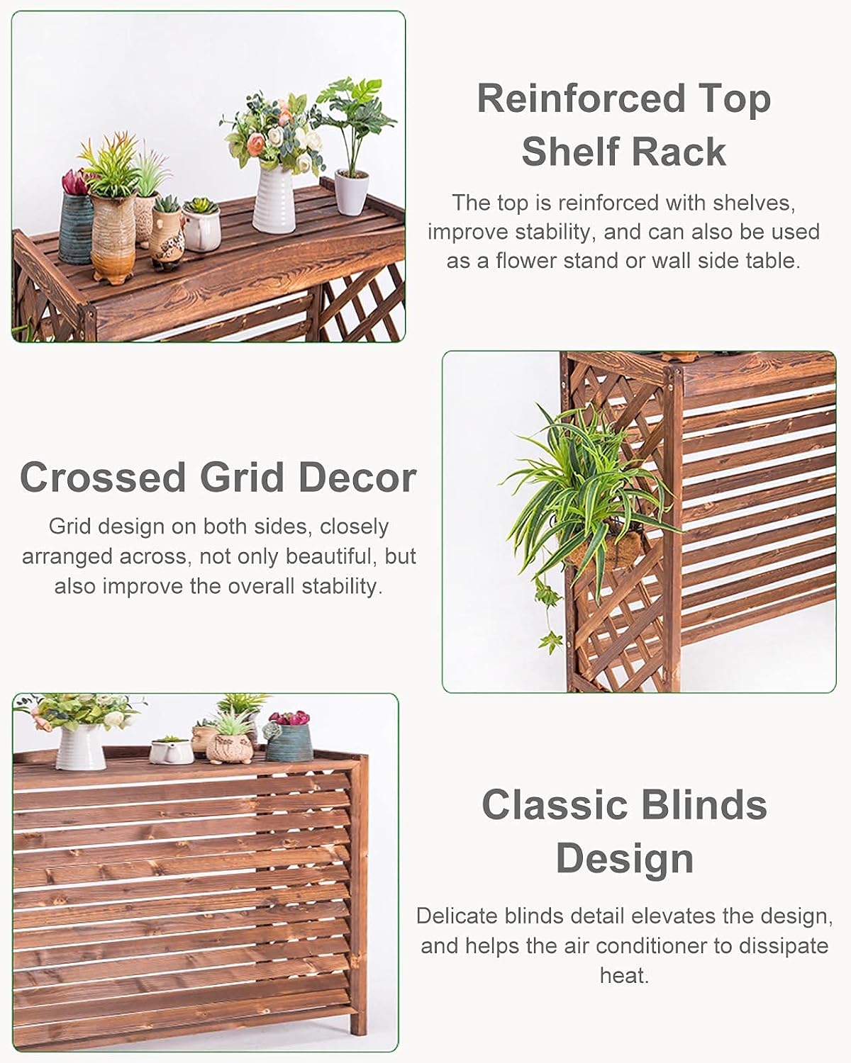 Plant Stand Solid Wood Plant Stand For Hide Ouside Ac Units, Garden Potting Bench Outdoor Plant Work Bench Station, W/Blinds & Lattice Decoration