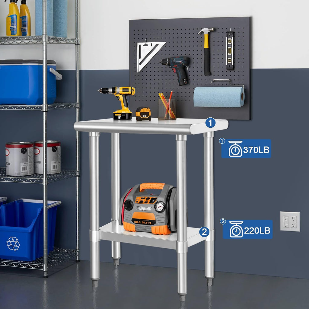 HARDURA Stainless Steel Work Table Commercial 18×30 Inches Kitchen Prep Table and Heavy Duty Commercial Workbench NSF 430 with Undershelf and Galvanized Legs