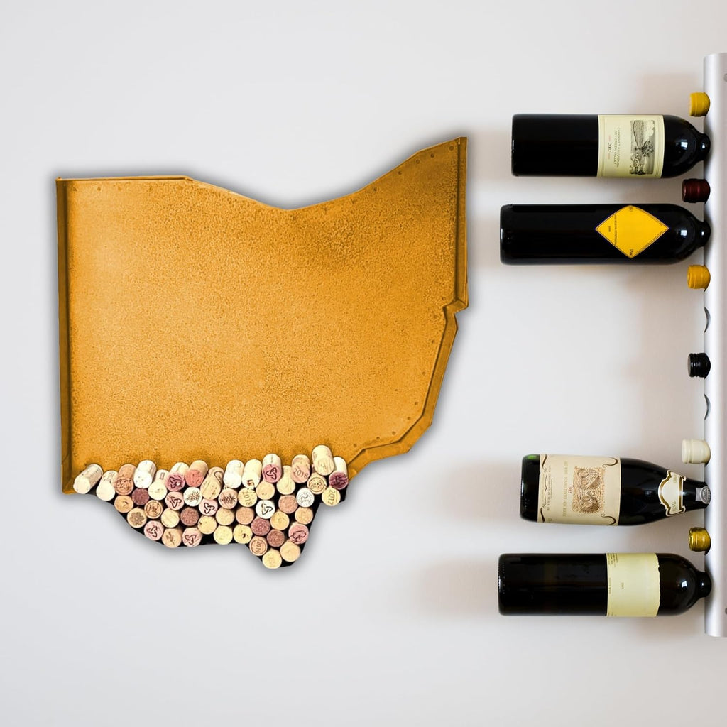 NEONSIGN Ohio State Map Wine Cork Holder Metal Ohio Decor Sign Wine Bar Pub Home Decoration (Gold, 36 inch)