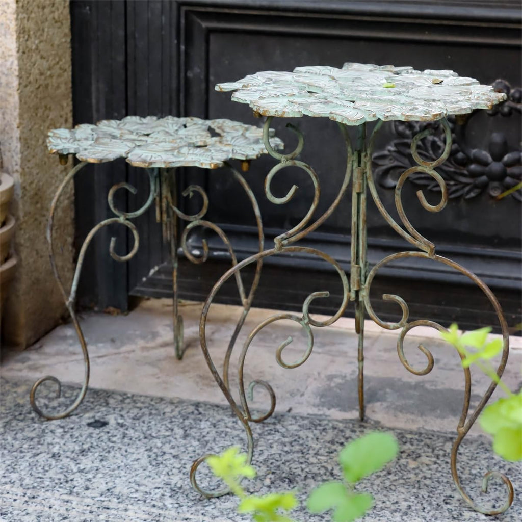 Outdoor Cast Iron Flower Stand, Heavy Duty Cast Iron Potted Plant Stand,Garden Potting Bench Table,Round Potted Plant Stand Rack,Decorative Flower Pot Holder,for Home Garden,Green,Large