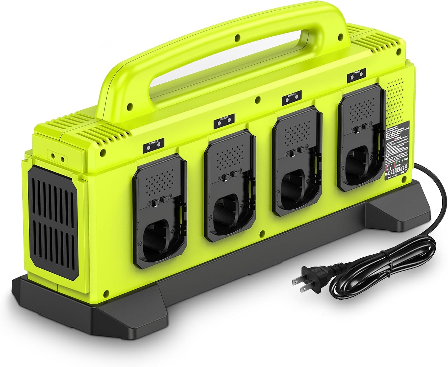 8-Port Charger for Ryobi 18V Battery, Simultaneous Fast Charging Station | Charge up to 8 Ryobi One+ batteries simultaneously with smart cooling, LED status indicators, and portable carry handle.
