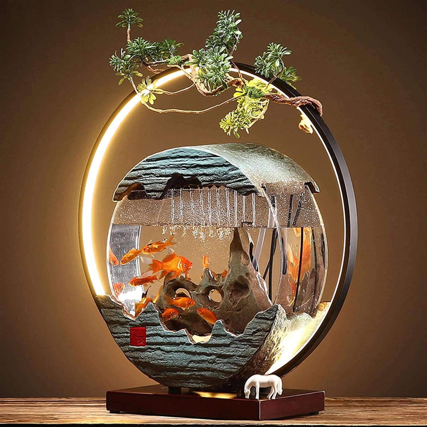 Tabletop Fountain Tabletop Fountain Indoor Outdoor Waterfall Fountain with LED Light - Creative Water Fish Tank Ornaments Home Decor for Office Bedroom Relaxation Tabletop Water Fountain