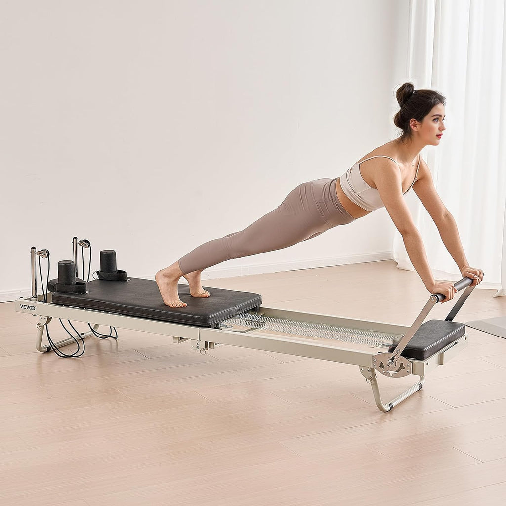 VEVOR Pilates Reformer Foldable, Suitable for Intermediate and Beginners Users, Pilates Equipment for Home Gym Studio Use with 4 Adjustable Resistance Spring, Up to 400 LBS