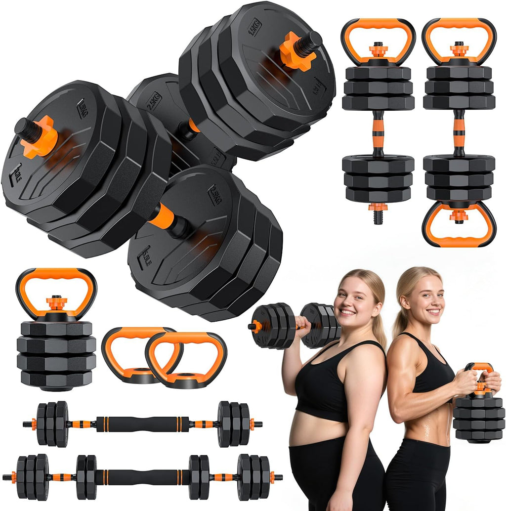 5-in-1 Adjustable Dumbbell Set, 33/44/66/88lbs Free Weights Set with Connector, Used as Kettlebells, Barbell, Push up Stand, Standard 1' Plates, Fitness Exercises for Home Gym Suitable Women/Men