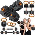 5-in-1 Adjustable Dumbbell Set, 33/44/66/88lbs Free Weights Set with Connector, Used as Kettlebells, Barbell, Push up Stand, Standard 1' Plates, Fitness Exercises for Home Gym Suitable Women/Men