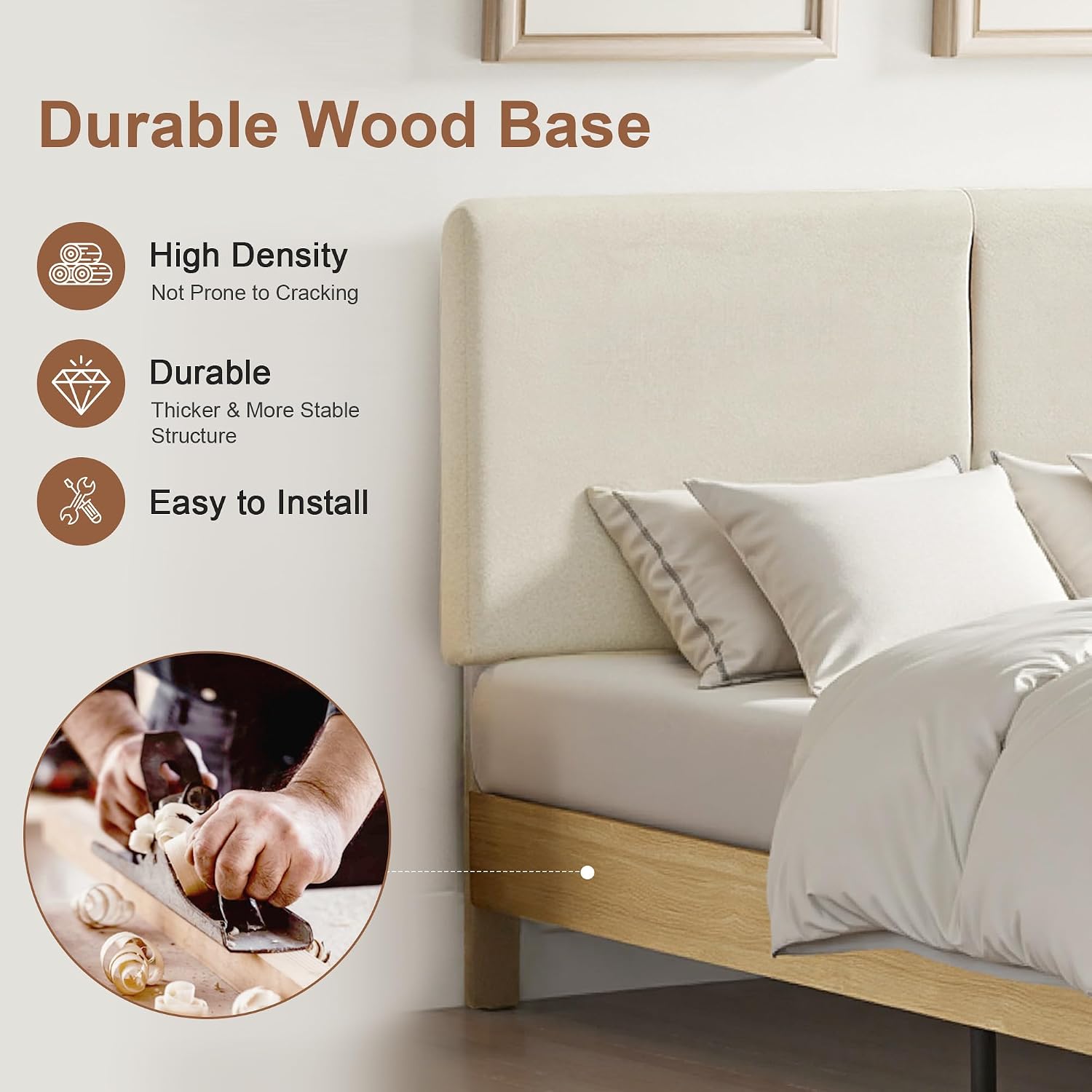 VECELO Queen Size Bed Frame Upholstered Platform Beds with Height-Adjustable Cotton and Linen Headboard, Heavy Duty Wood Slats, 6' Under-Bed Space, Noise-Free, No Box Spring Needed, Easy Assembly