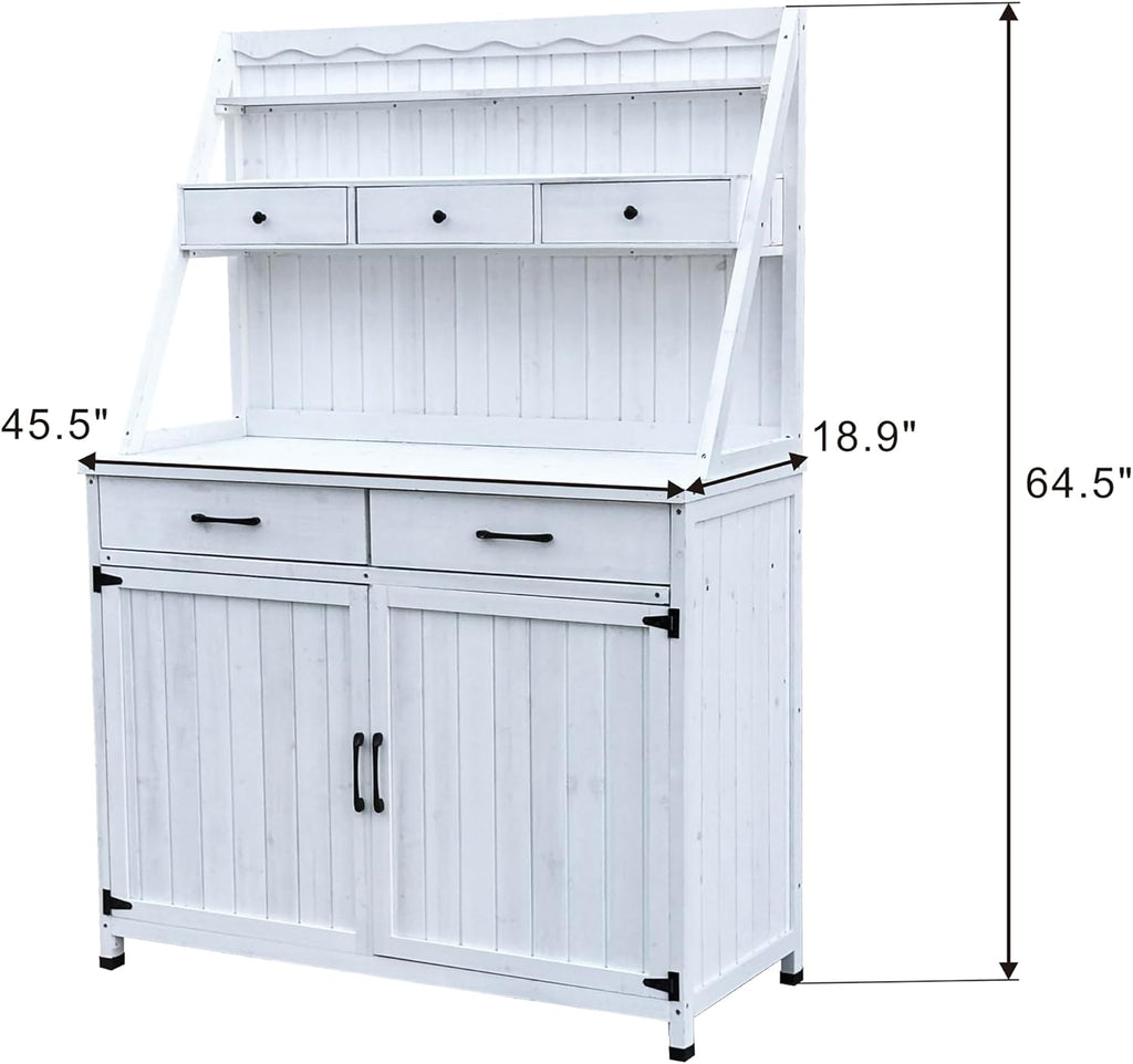 Sturdy Wooden Potting Bench with Storage Cabinet, Outdoor Gardening Table with Tabletop and Work Bench, Weather Resistant Planting Station for Garden, Patio, Greenhouse, Easy Assembly