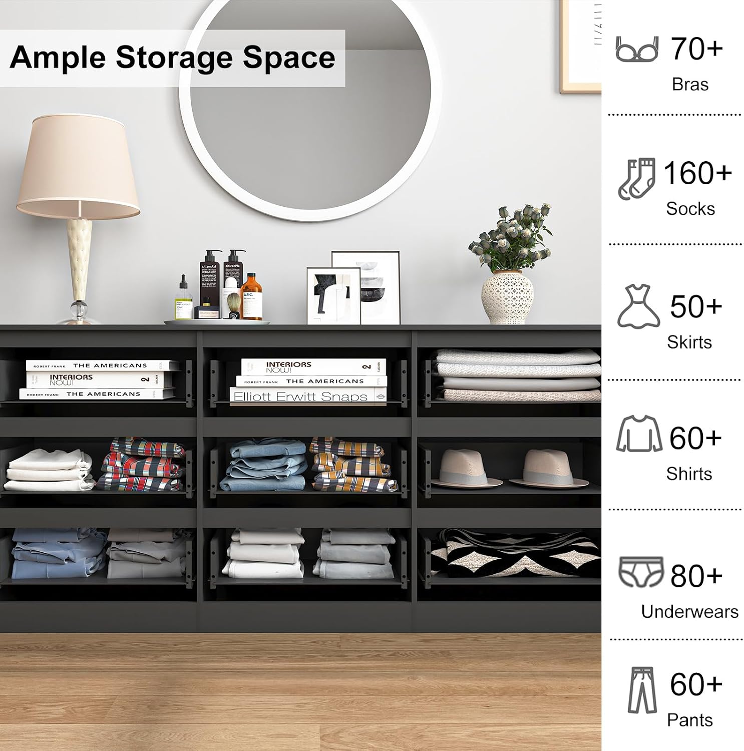 Vibe & Dine 9 Drawer Dresser, 59.1' Long Dresser for Bedroom Free Handle, Modern Wooden Chest of Drawers with Wide Storage for Living Room, Black