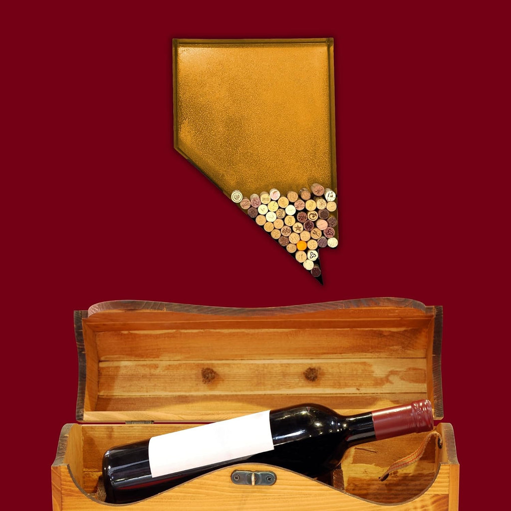 NEONSIGN Nevada State Map Wine Cork Holder Metal Nevada Decor Sign Wine Bar Pub Home Decoration (Gold, 18 inch)