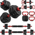 Adjustable Dumbbell Set 20LBS/35LBS/55LB/70LBS/90lbs Free Weights Dumbbells, 4 in 1 Weight Set, Dumbbell, Barbell, Kettlebell, Push-up, Home Gym Fitness Workout Equipment for Men Women