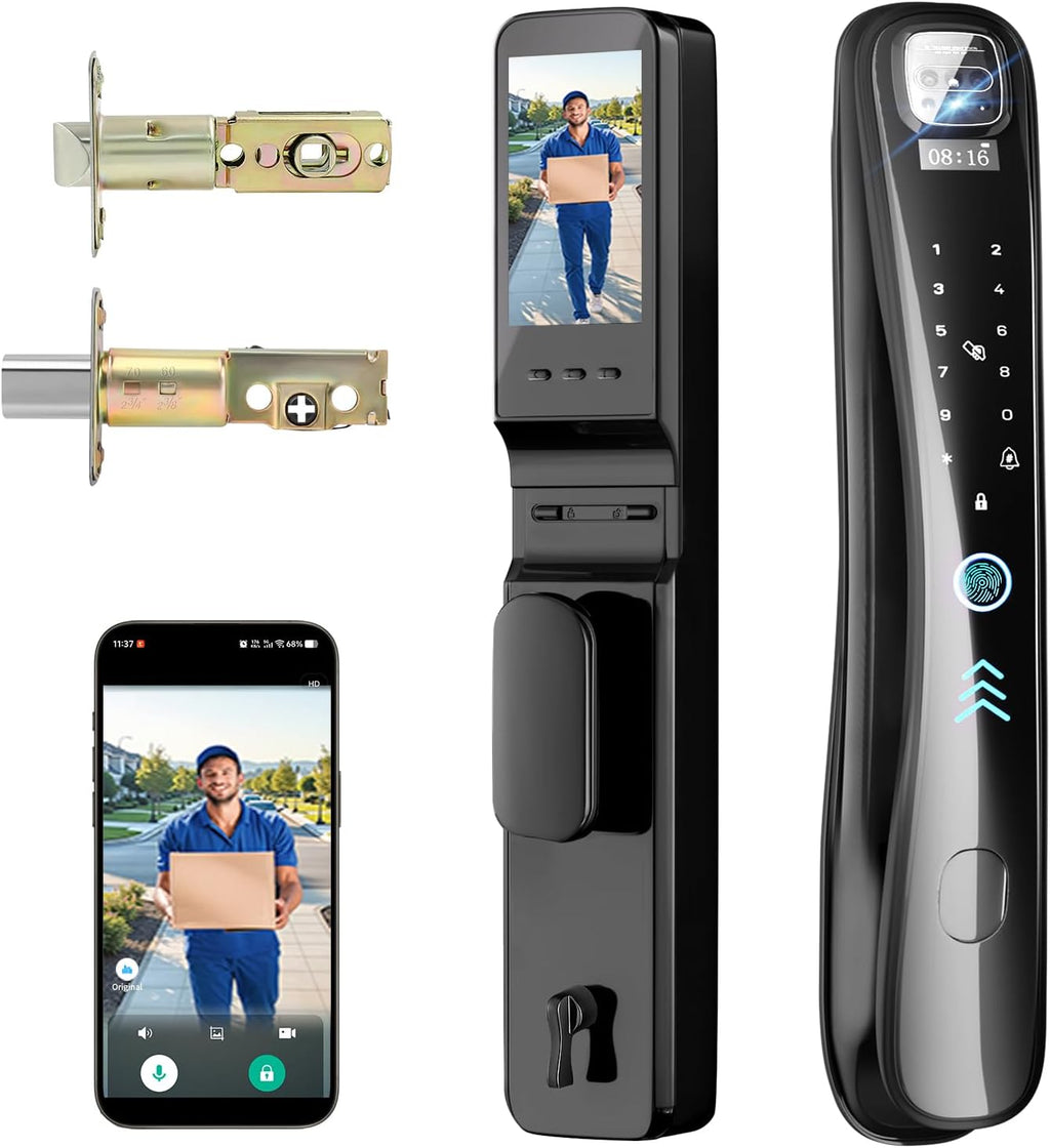 EIYSIE Smart Lock with Camera & Video Doorbell, 8-in-1 Keyless Entry Door Lock with Keypad, Smart Deadbolt for Front Door, Fingerprint Lock Built-in Wi-Fi, Voice Control & Remote Control, Two-Way Talk