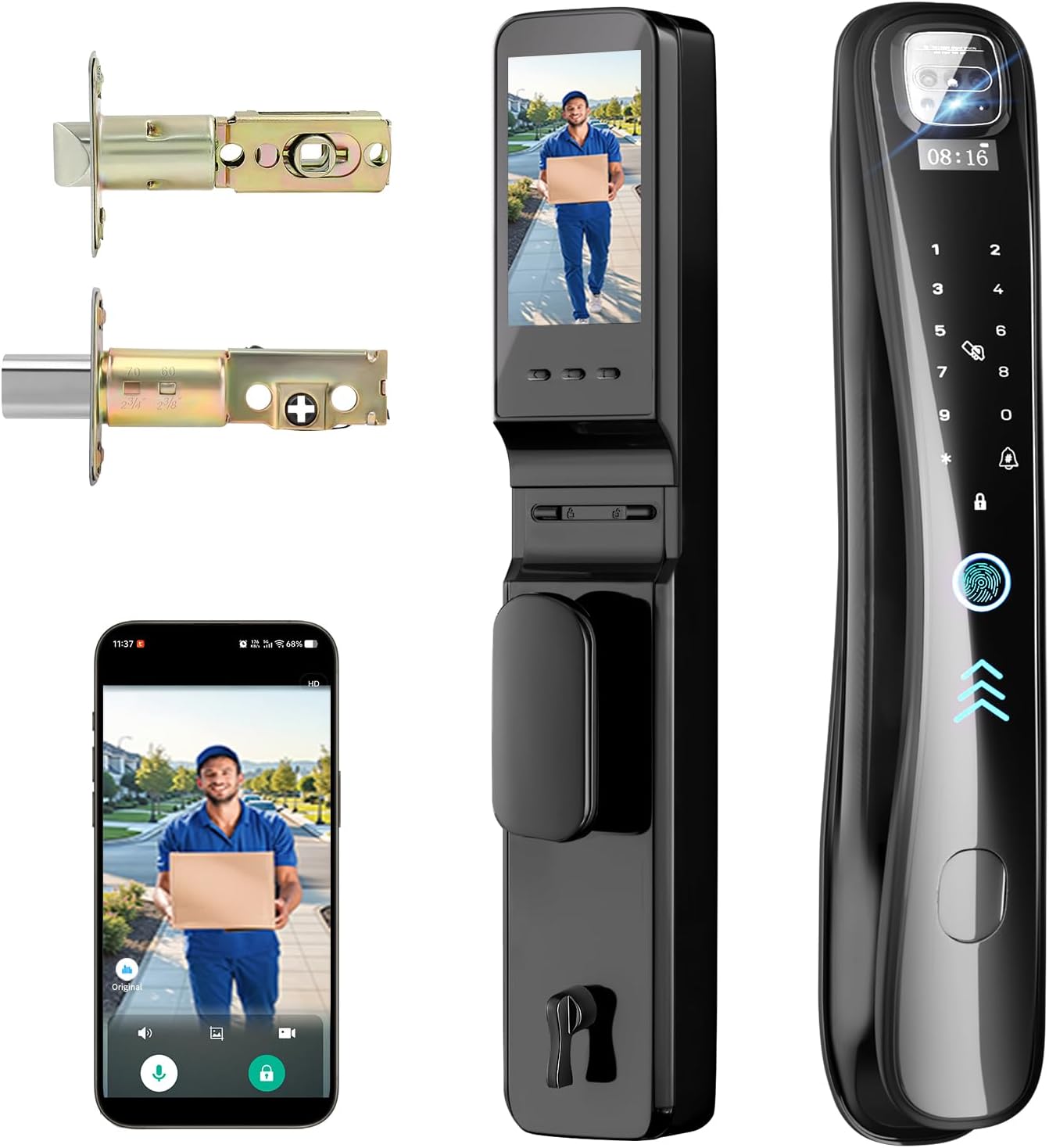 EIYSIE Smart Lock with Camera & Video Doorbell, 8-in-1 Keyless Entry Door Lock with Keypad, Smart Deadbolt for Front Door, Fingerprint Lock Built-in Wi-Fi, Voice Control & Remote Control, Two-Way Talk