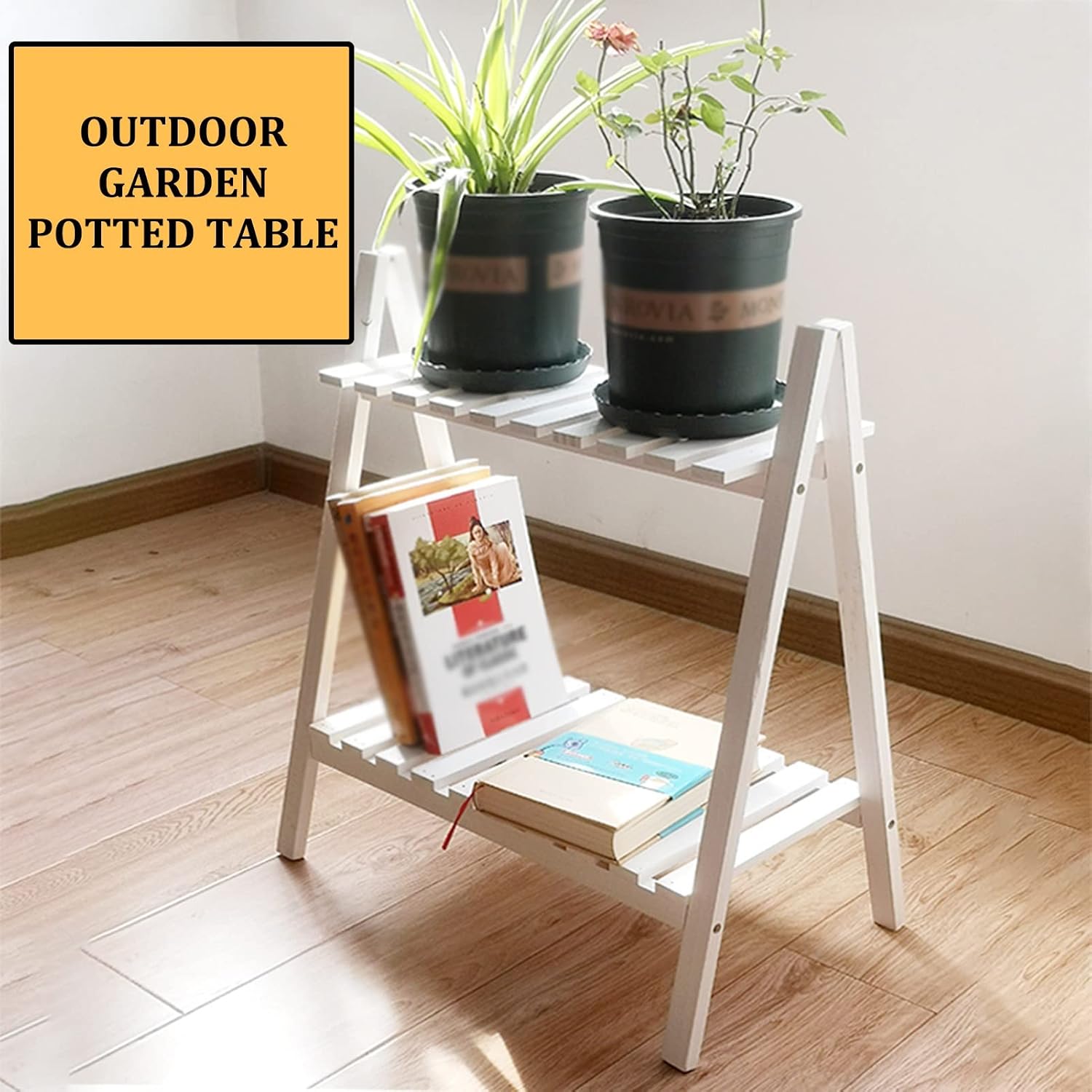 Potting Bench Work Station Outdoor Garden Potting Bench Work Station, Two Layers Workbench Planting & Gardening Station (White)