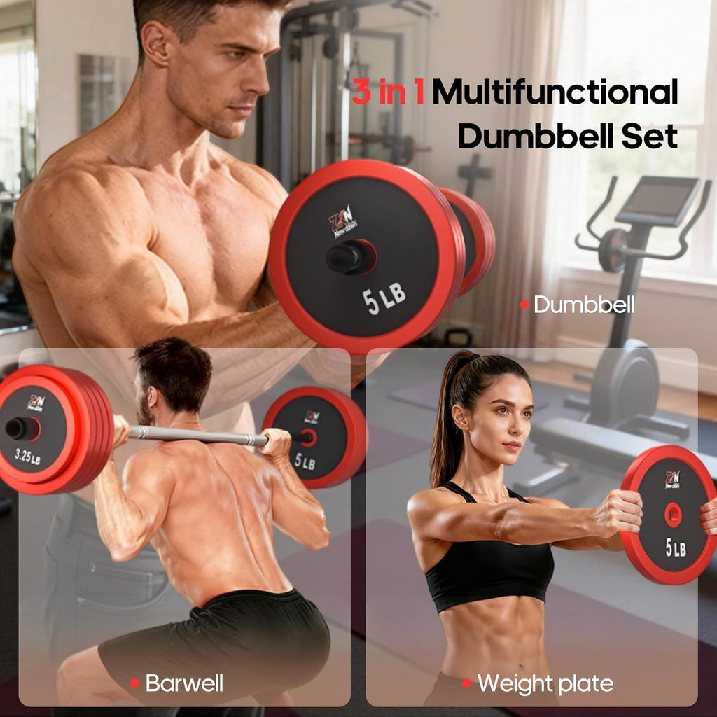 Adjustable Dumbbell Set，20/30/50/70/90lbs Free weight set with Carbon Steel,rack，Barbell Free weights set with Connector,Workout Equipment for Home Gym Suitable Men/Women