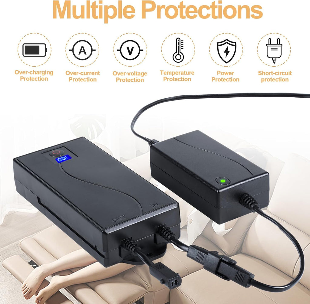 2 Pack Battery Pack for Reclining Furniture - Universal Recliner Battery Pack with LCD Display for Electric Recliners, Sofas, Lift Chairs and Couch - only Compatible with 2-Pin Motion 2500mAh 25.9V