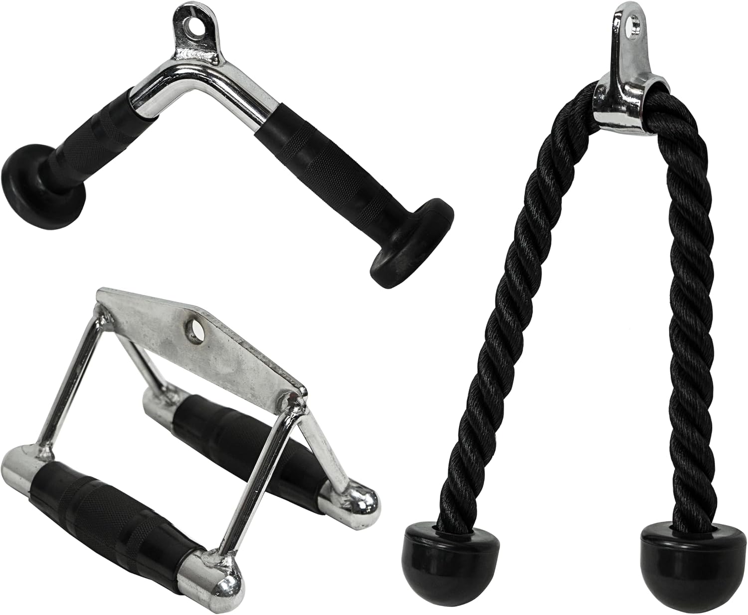 Valor Fitness Cable Machine Attachments - Tricep Rope, V-Bar, Single D-Handle, Rotating Straight Bar, Ankle Strap, Ab Crunch Harness, Triangle Chest Pull for Home Gym Equipment