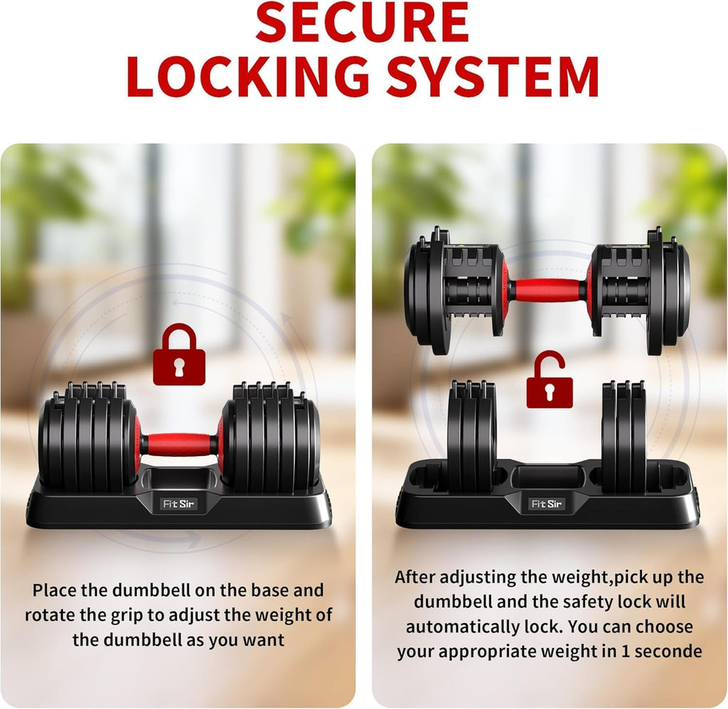 Adjustable Dumbbell Set, 10-in-1 25LB/55LB Ajustable Dumbbells with Safe Locking System, Enclosed Storage Tray, 1 Sec Fast Adjustment, Comfortable Non-Slip Textured Grip, Suitable for Home Gym Workouts Men and Women