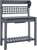 Garden Potting Bench Table Outdoor, Wood Workstation with Storage Shelf and Dry Sink, Multi-Purpose Organizer for Patio, Backyard, Porch, Gray