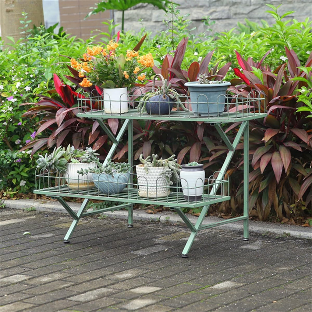 Trapezoidal Floor-Standing Flower Stand, Heavy-Duty Metal Plant Stand,Multi-Layer Storage Rack, Kindergarten Decorative Rack,Garden Potting Benches & Tables,for Courtyard Garden Balcony,Green