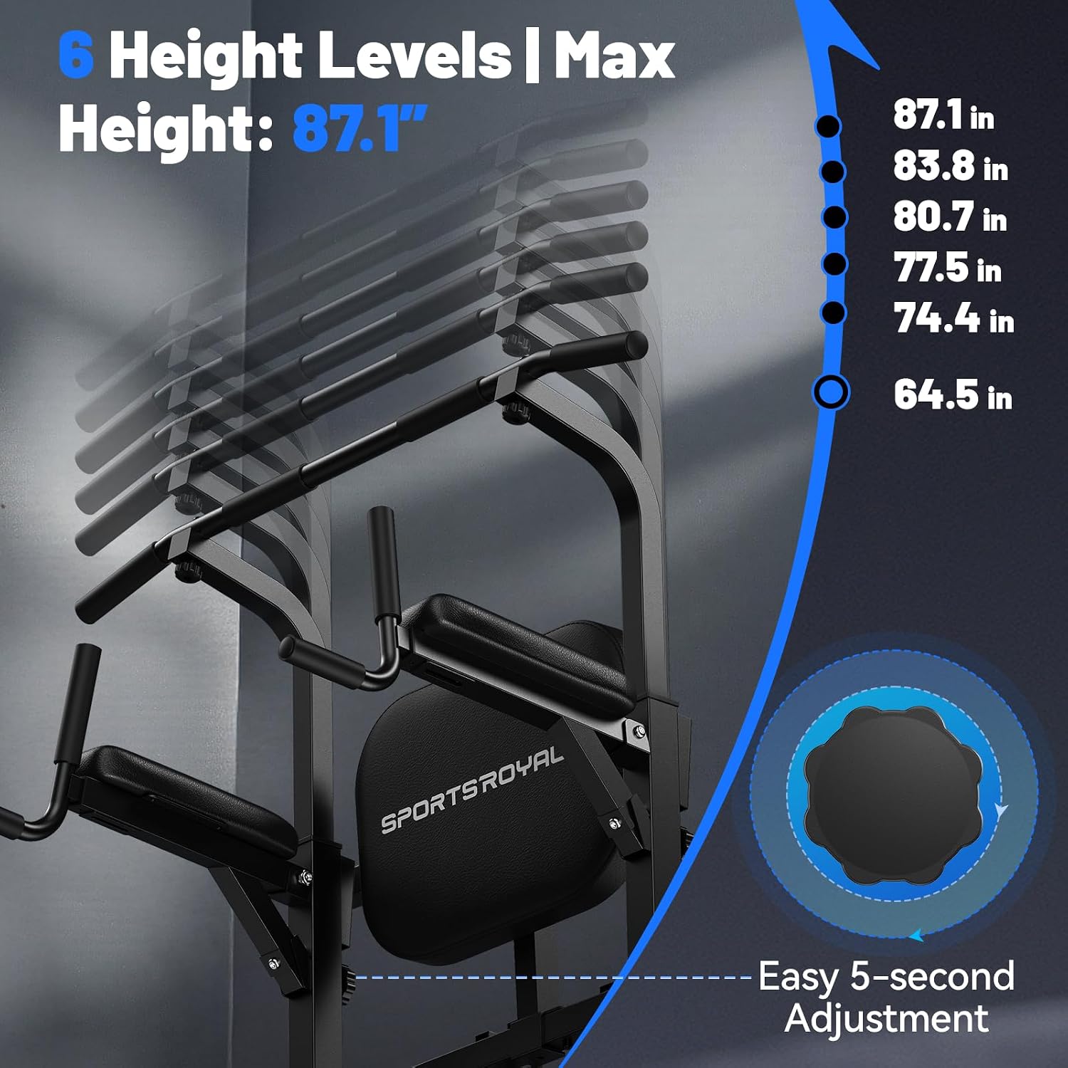 Sportsroyals Power Tower Pull Up Bar Station, 450LBS Stable Pull Up Dip Station for Home Gym Strength Training Equipment | FED Fitness