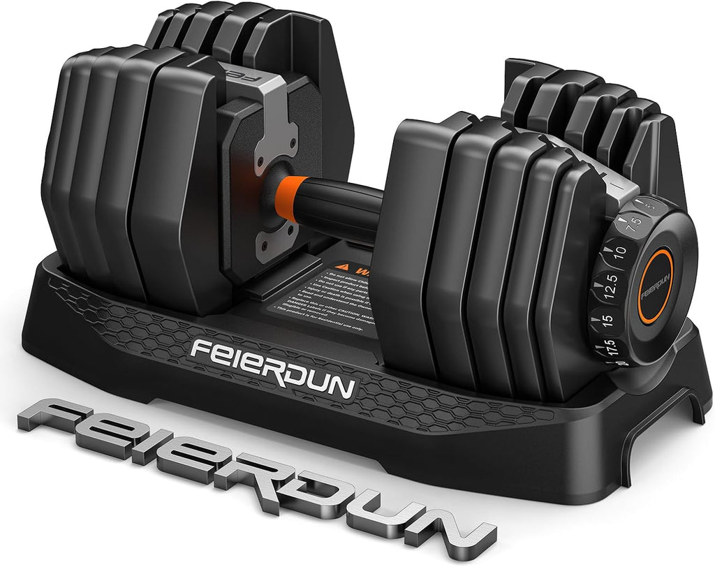 FEIERDUN DB1 QuickDial Adjustable Dumbbell Set, 15-in-1 Adjustable Weights with Storage Box & App, 105lb/52.5lb Quick Change for Drop Set, Superset & HIIT Home Gym, Non-Slip Handles, 3-year Aftersale Service