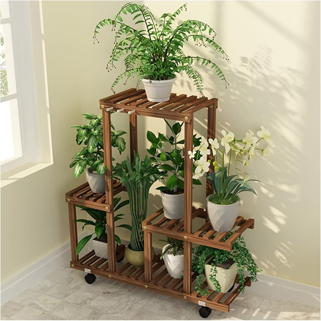 Potting Bench Table,Garden Potting Table, Plant Stands Outdoor Wooden Garden Shelf with Universal Wheel Perfect for Patio Storage and Organizing Garden Items and Plant Accessories, 80x25x81cm