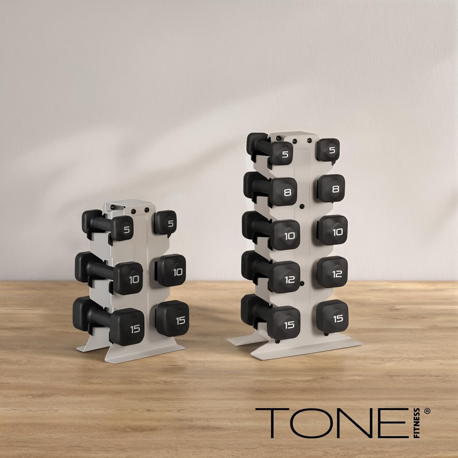Tone Fitness Neoprene Dumbbell Set with Storage Rack – Non-Slip, Anti-Roll Hand Weights for Home Gym Workouts | 20 lb, 32 lb, 50 lb, 60 lb & 100 lb Options