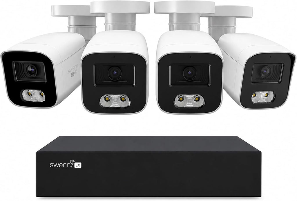 Swann EliteX 12MP 6K POE NVR Security Kit, 4 Pack Outdoor Wired Bullet Cameras, 8 Channel Surveillance System with AI Detection, Spotlight & Color Night Vision