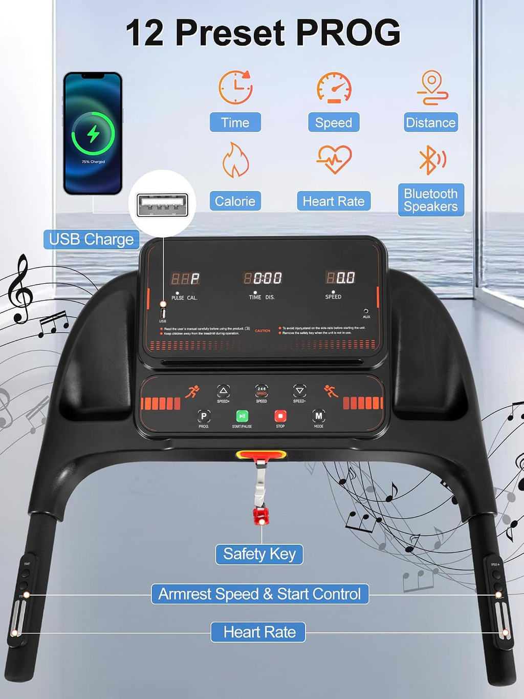 Merax Foldable Treadmills for Home with Incline - Bluetooth Speaker, Dual Control Mode, 300LBS Capacity, 7.5MPH Walking Pad Treadmill with Handle Bar, 3.0HP Low Noise Portable Walking Running Machine