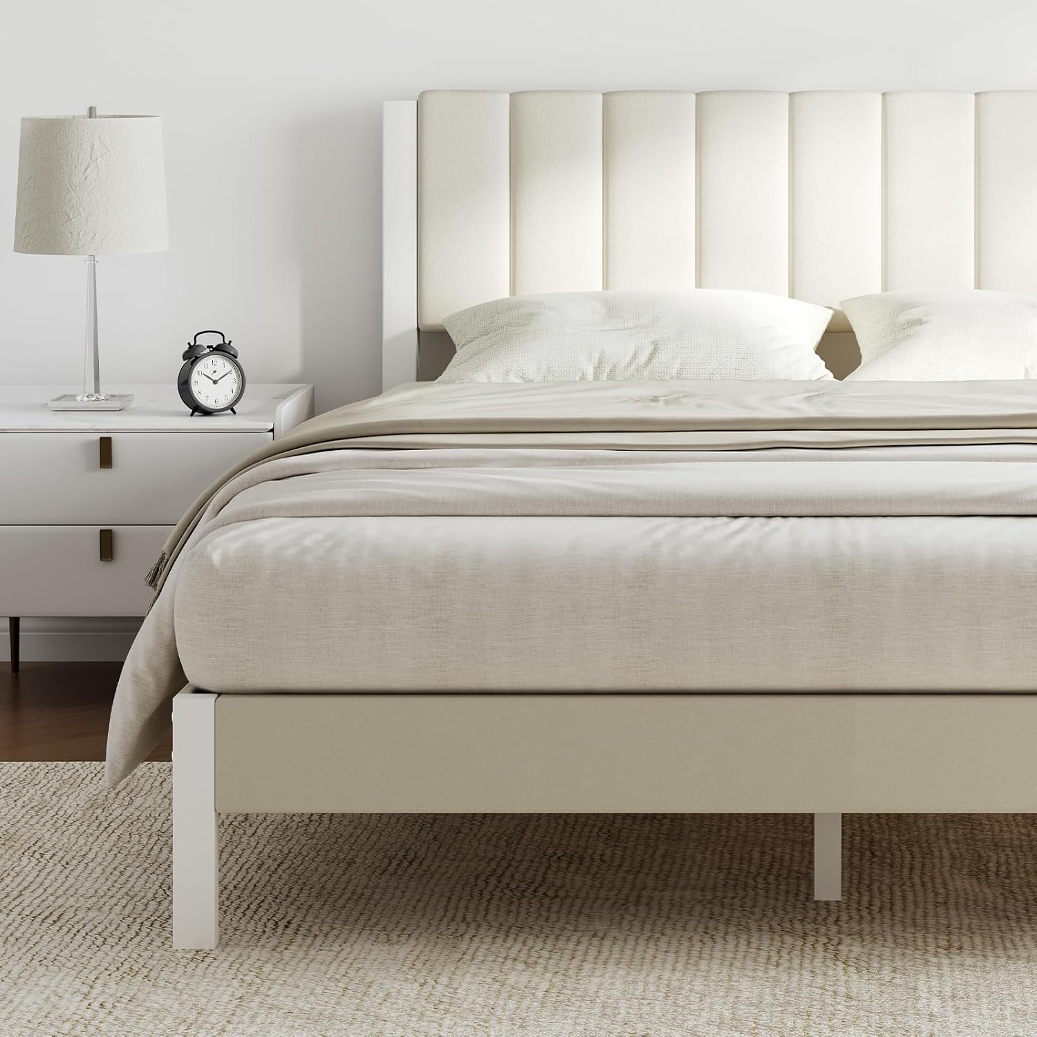 Novilla Twin Bed Frame with Piano Keys Headboard and Footboard, Metal Platform Bed Frames Twin Size, No Box Spring Needed, Easy Assembly, Steel Slats Support, Velvet White