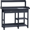 MUPATER Potting Bench Garden Table for Outdoors with Removable Stainless Sink, Planting Work Bench with Storage Shelves and Drawer, Grey