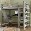 Merax Wood Loft Bed with Desk : Full Size Loft Bed with 4-Storage Shelves and Under Bed Desk Solid Wood Bed, Grey