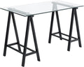 OSP Home Furnishings Middleton 47 Inch Desk with Clear Beveled Glass Top, Black Base