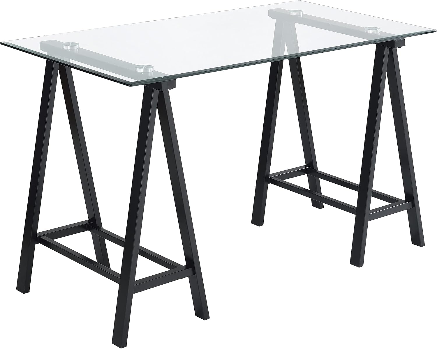 OSP Home Furnishings Middleton 47 Inch Desk with Clear Beveled Glass Top, Black Base