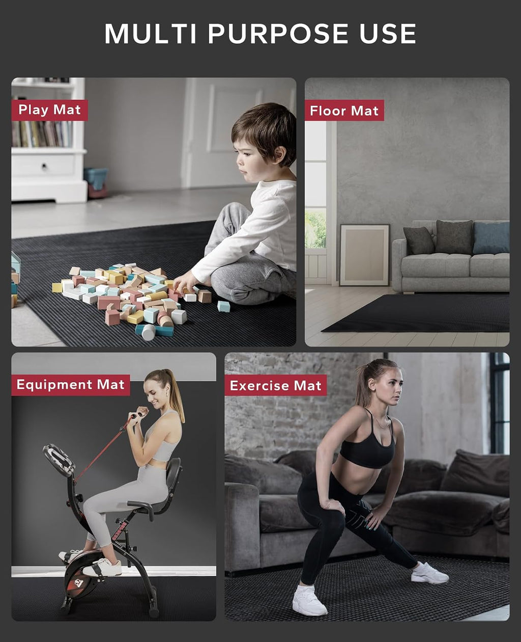 HAPBEAR Large Exercise Mat-7'x5'/6'x8'/6'x9'/6'x10'/6'x12'x8mm(1/3'),Non-Slip, Ultra Durable, Thick Workout Mat for Home Gym Flooring Cardio, Yoga for Fitness, High-Density, Shoes-Friendly