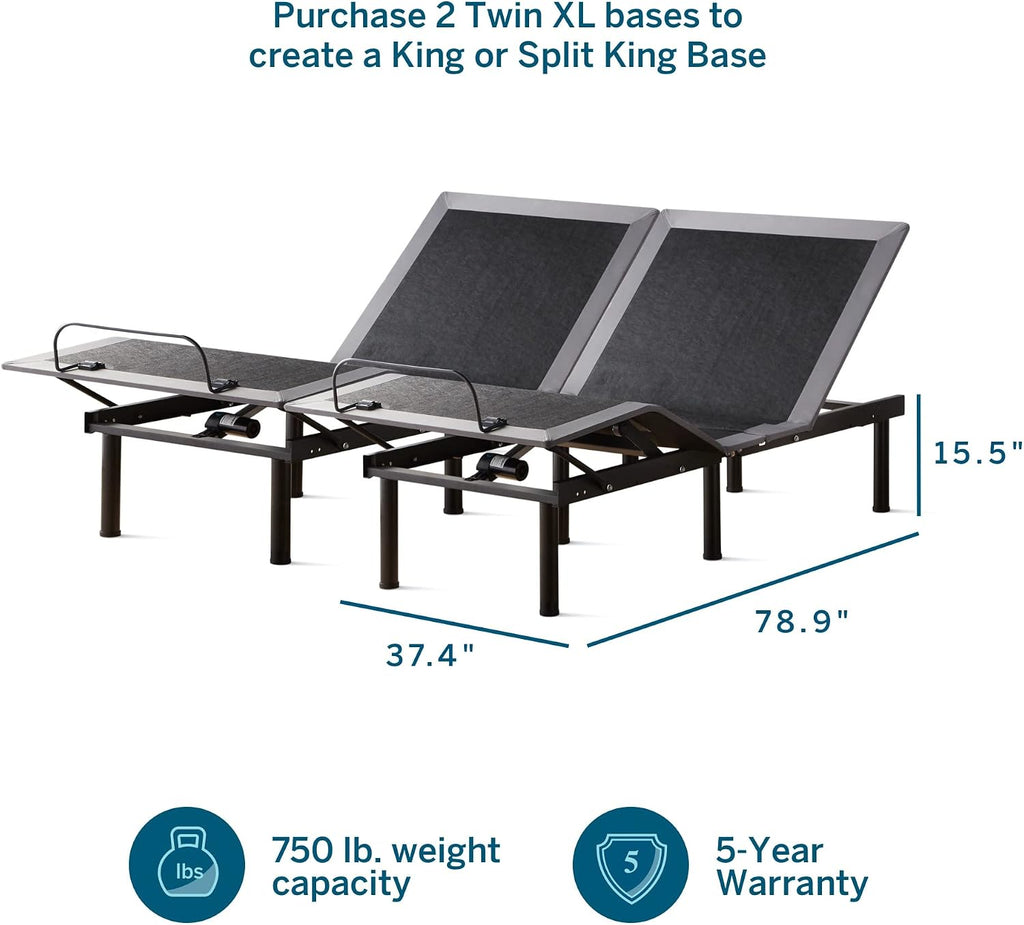 Lucid L150 Adjustable Base – Bed Frame with Head and Foot Incline – Wireless Remote Control – Premium Quiet Motor, Twin XL size, Charcoal