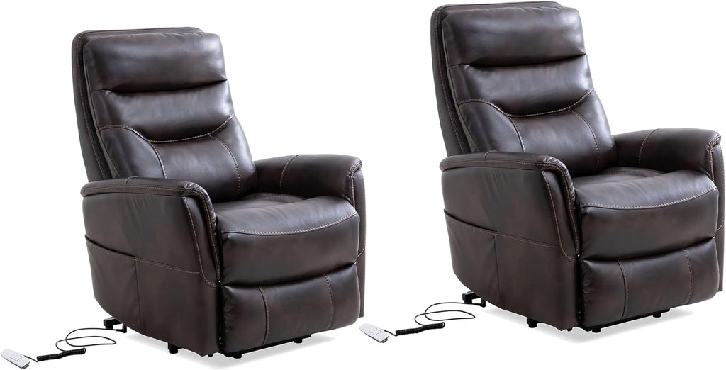 Parker Living Gemini - Truffle Power Lift Recliner Two Pack Adjustable Articulating Headrest Electric Reclining Chairs with 90% Polyester 10% PU Durable Upholstery