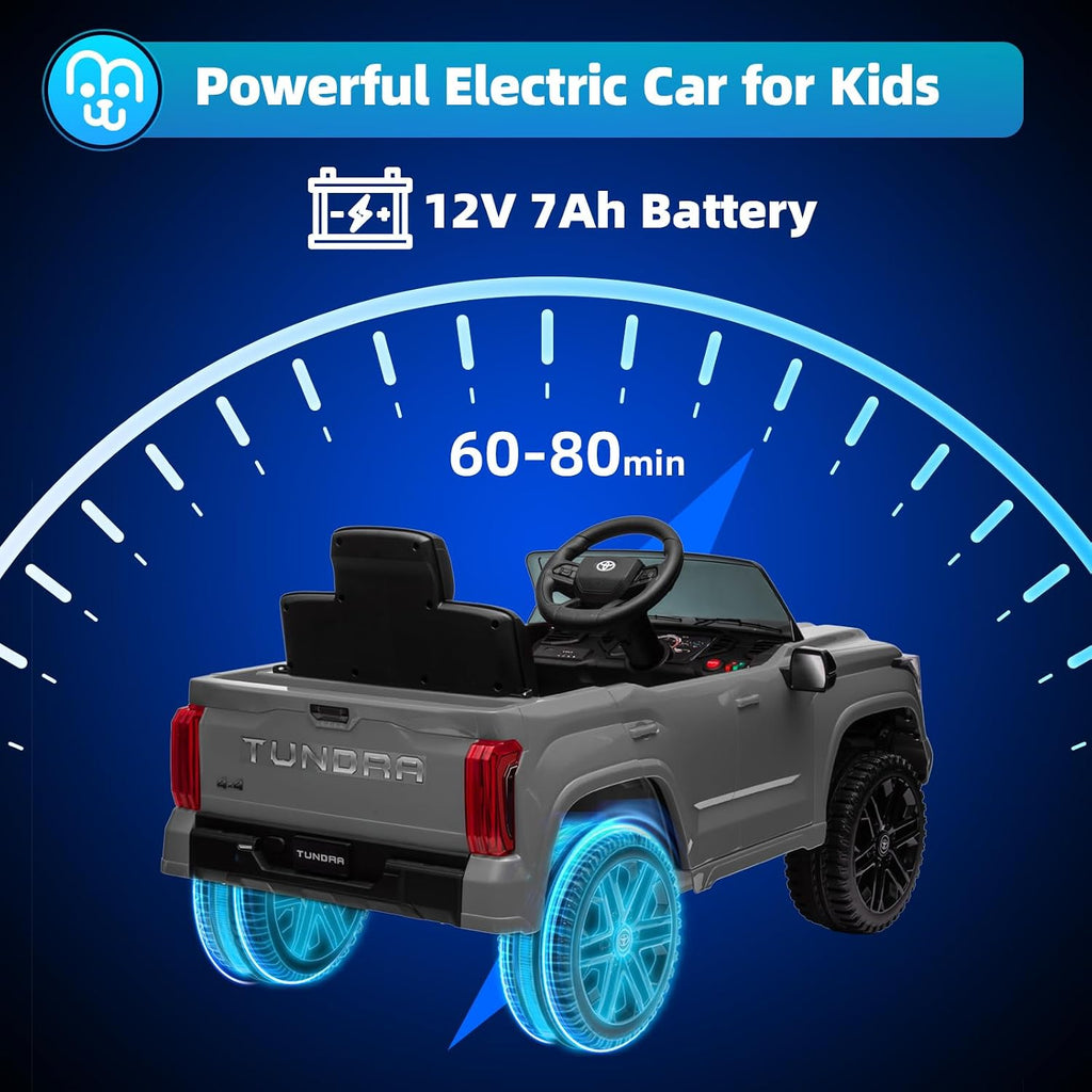 MINIATURE MOTORS Licensed Toyota Tundra Kids Ride on Truck Car Remote Control 12V 7Ah Battery Electric Car for Toddlers Trunk Bluetooth Music Player 4 Wheel Full Suspension Gift for Boys Girls-Grey