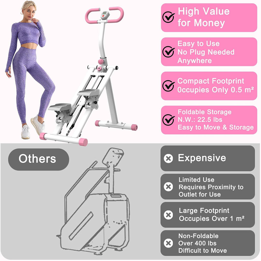 Stair Stepper for Home, 265lbs Vertical Climber Machine for Full-Body Exercise, Resistance Home-Upgrade Climber Fitness Equipment with Stable Frame Adjustable Handlebar for Women Men, Pink