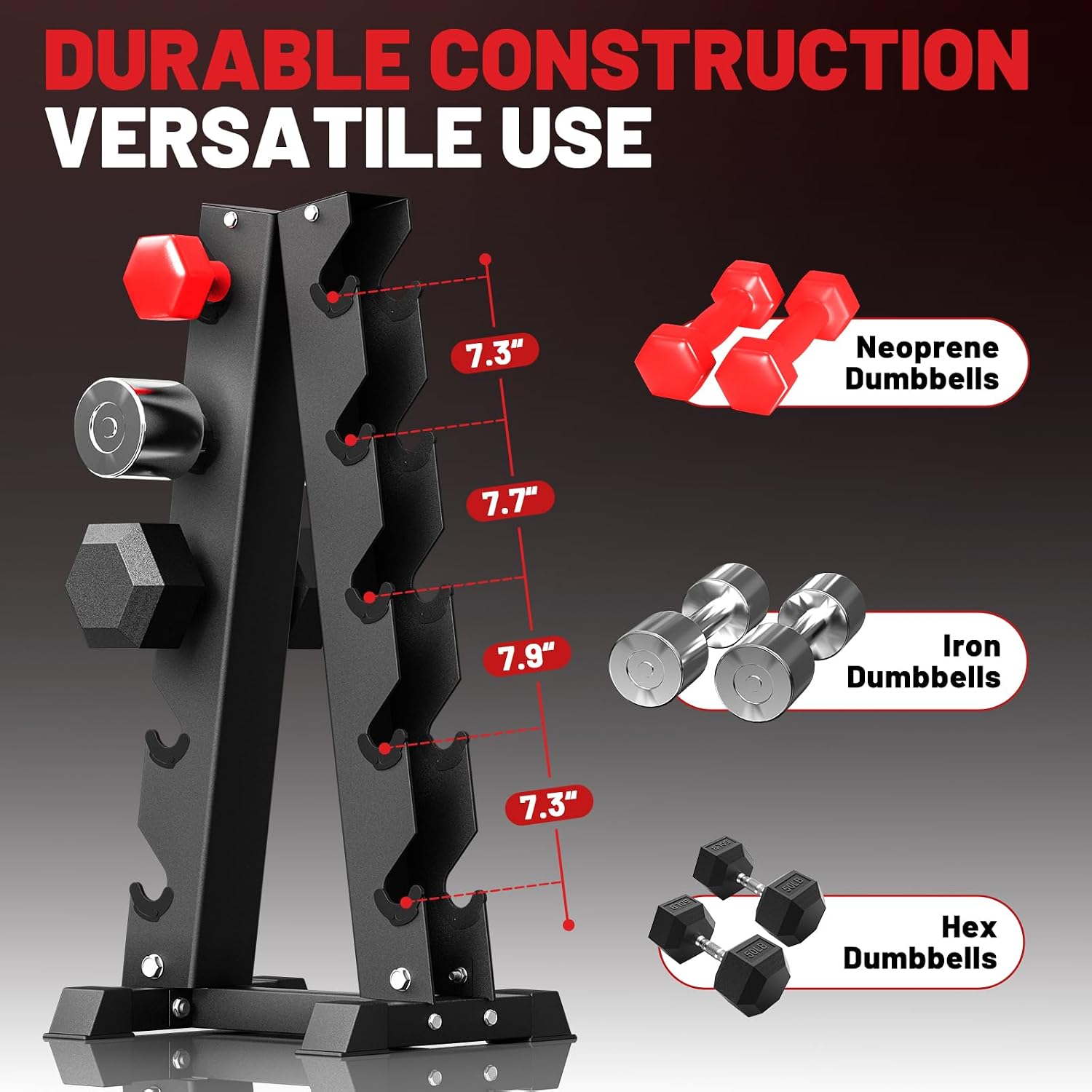 PAPABABE Hex Dumbbell Set with Rack, 85-560lb Rubber Encased Dumbbell Free Weights Dumbbells Set with Storage Rack, Hand Weights Set for Strength Training