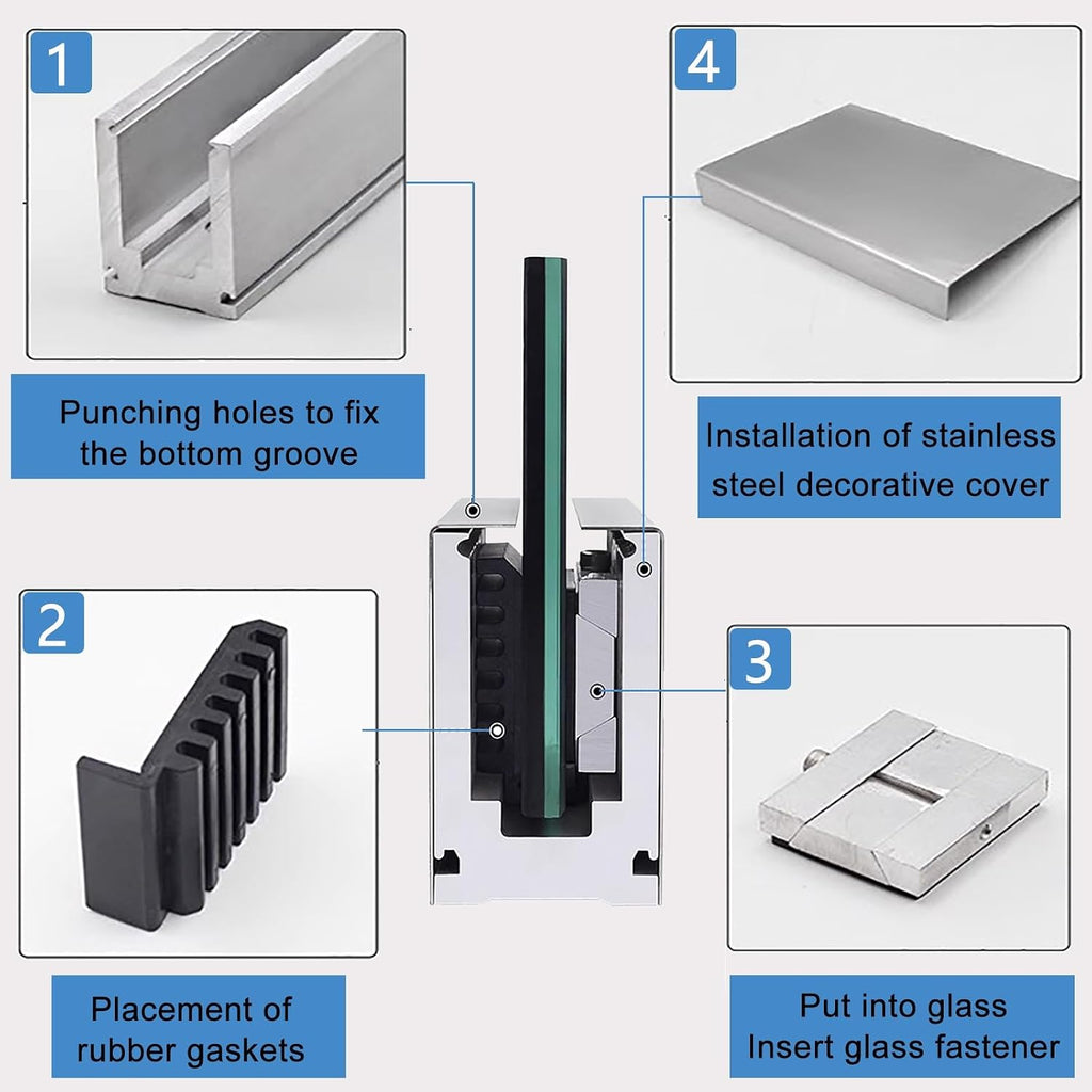 Glass Panel Clips for 12-20 mm Glass, Black Gold Silver Glass Railing Spigot Clamps with Slots, Aluminum Square Glass Shelf Support Brackets(Brass,L 59 in Glass Clamp)