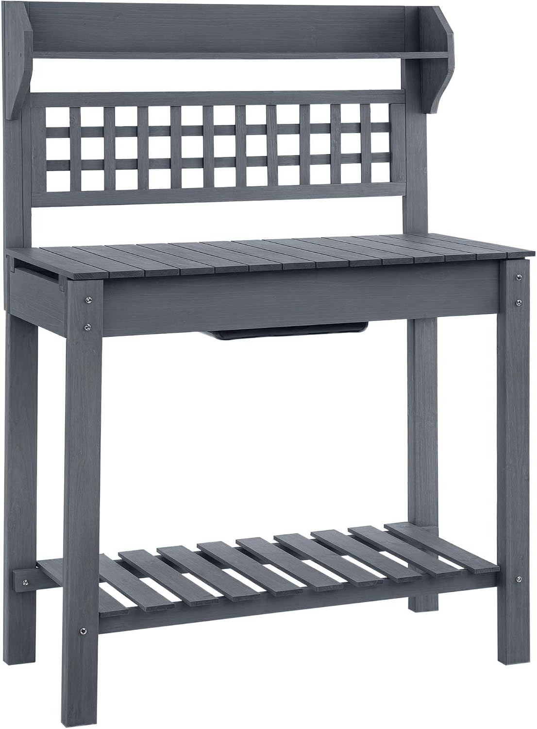 Potting Benches for Outside, Gardening Table & Potting Tables for Outdoors, Planting Table with Sliding Tabletop/Storage Shelf, Outdoor Wood Workstation Table with Dry Sink (Gray)